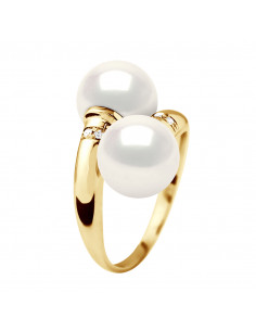 Ring You & Me Jewelry in gold, diamonds and round culture pearls 8 mm - Jada