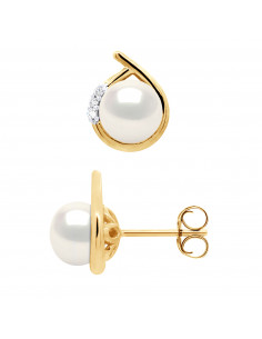 Boucles d'Oreilles Joaillerie en Or, Diamants et Perles de Culture 6 mm -  LEYNA