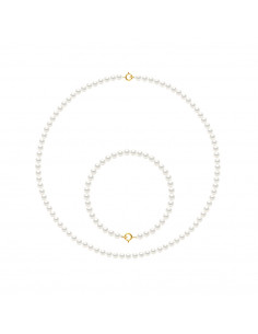 Halsketten-Set und Perlen-Armband 4 mm - Goldverschluss - 6 Farben - Evangelina