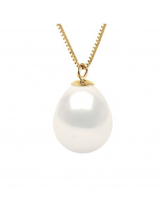 Collier en Or Jaune ou Or Blanc et Perle de Culture Poire 9-10 mm - 5 Coloris - LINE