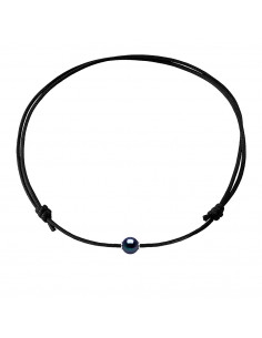 Bracelet Manchons Argent Massif et Véritable Perle Noire Cordon Tabac
