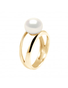 Ring junk open in gold and cultured pearl 8 mm - INES