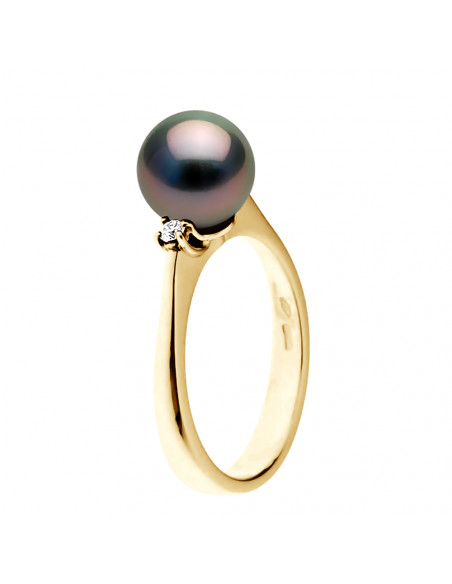 Bague en Or, Diamants et Perle de Tahiti Ronde 8-9 mm - ODAE