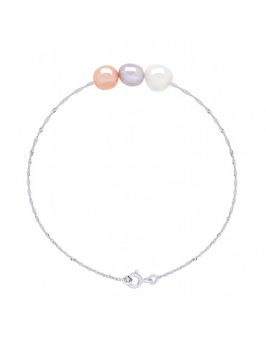 Bracelet 3 Perles de Culture Baroques 8 mm en Argent 925 - ALBA