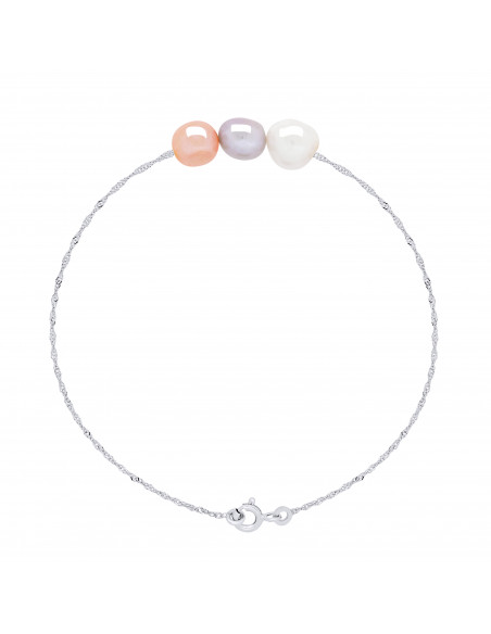 Bracelet 3 Perles de Culture Baroques 8 mm en Argent 925 - ALBA
