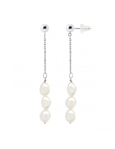Boucles d'Oreilles Pendantes 3 Perles de Culture Baroques 6 mm en Argent 925 - ALBA
