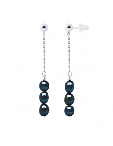 Boucles d'Oreilles Pendantes 3 Perles de Culture Baroques 6 mm en Argent 925 - ALBA