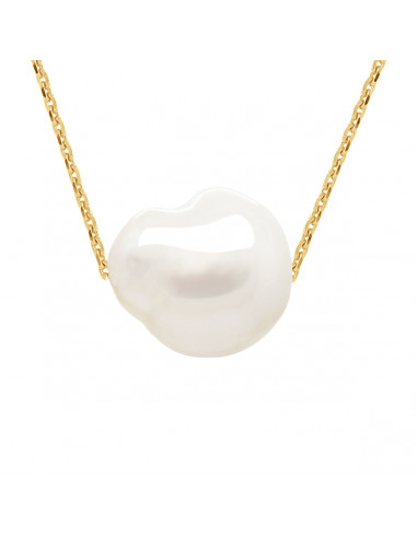 Kette Halskette in Gelbgold oder Weißgold und Perle Barock Kultur 11 mm - TIPHANIE