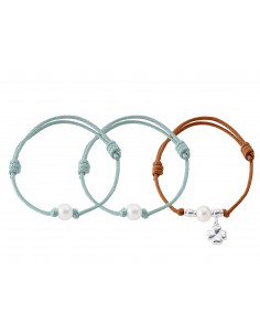 3 Bracelets Lien & Argent 925 Millièmes - Perle de Culture d'Eau Douce -Manufacture Royale des Perles du Pacifique