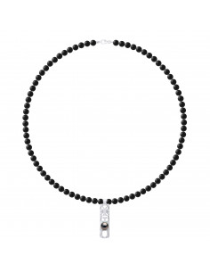 Tikki Pearl Halskette Tahiti Runde 8-9 mm in Schwarz Achat Matte - Silber 925 - MOA