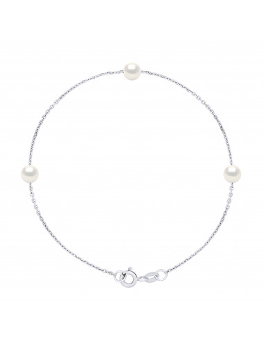 Bracelet Chaîne 3 Perles de Culture Rondes 5 mm en Argent 925 - 6 Coloris - ROMY