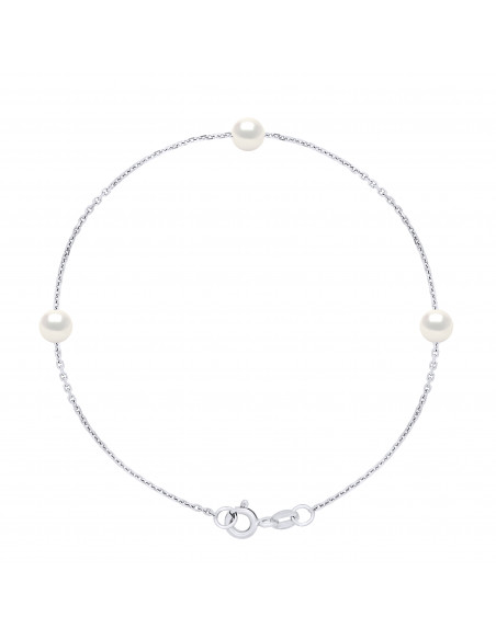 Bracelet Chaîne 3 Perles de Culture Rondes 5 mm en Argent 925 - 6 Coloris - ROMY