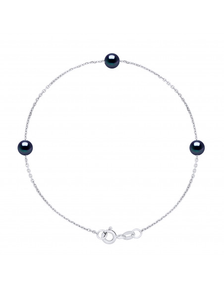 Bracelet Chaîne 3 Perles de Culture Rondes 5 mm en Argent 925 - 6 Coloris - ROMY