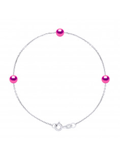 Bracelet Chaîne 3 Perles de Culture Rondes 5 mm en Argent 925 - 6 Coloris - ROMY