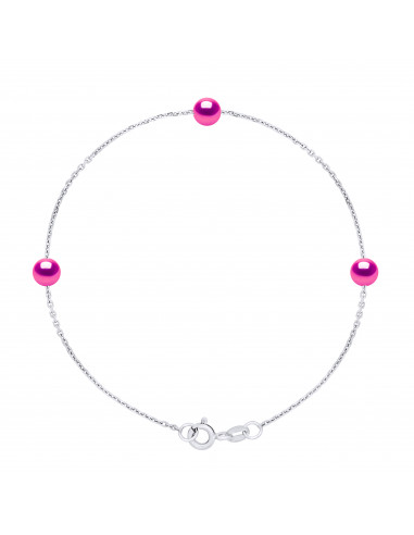 Bracelet Chaîne 3 Perles de Culture Rondes 5 mm en Argent 925 - 6 Coloris - ROMY