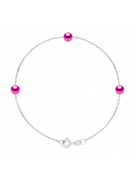 Bracelet Chaîne 3 Perles de Culture Rondes 5 mm en Argent 925 - 6 Coloris - ROMY