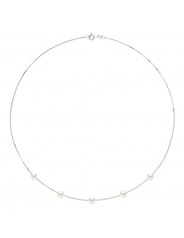 Collier 5 Perles de Culture Rondes 6 mm en Argent 925 - 5 Coloris - ROMY