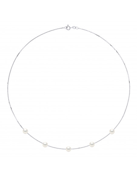 Collier 5 Perles de Culture Rondes 6 mm en Argent 925 - 5 Coloris - ROMY