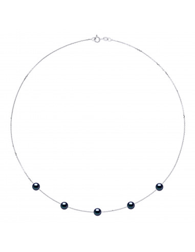 Collier 5 Perles de Culture Rondes 6 mm en Argent 925 - 5 Coloris - ROMY