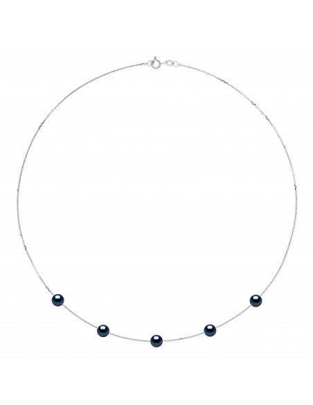 Collier 5 Perles de Culture Rondes 6 mm en Argent 925 - 5 Coloris - ROMY