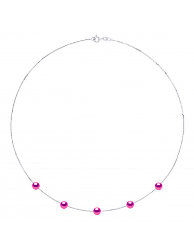 Collier 5 Perles de Culture Rondes 6 mm en Argent 925 - 5 Coloris - ROMY