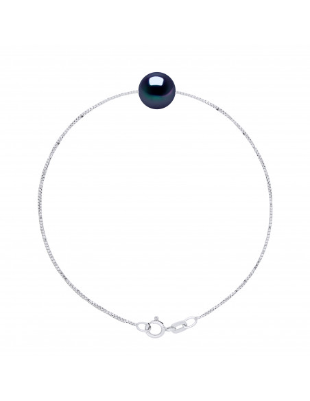 Bracelet Chaîne Vénitienne Argent Massif et Véritable Perle Chocolat